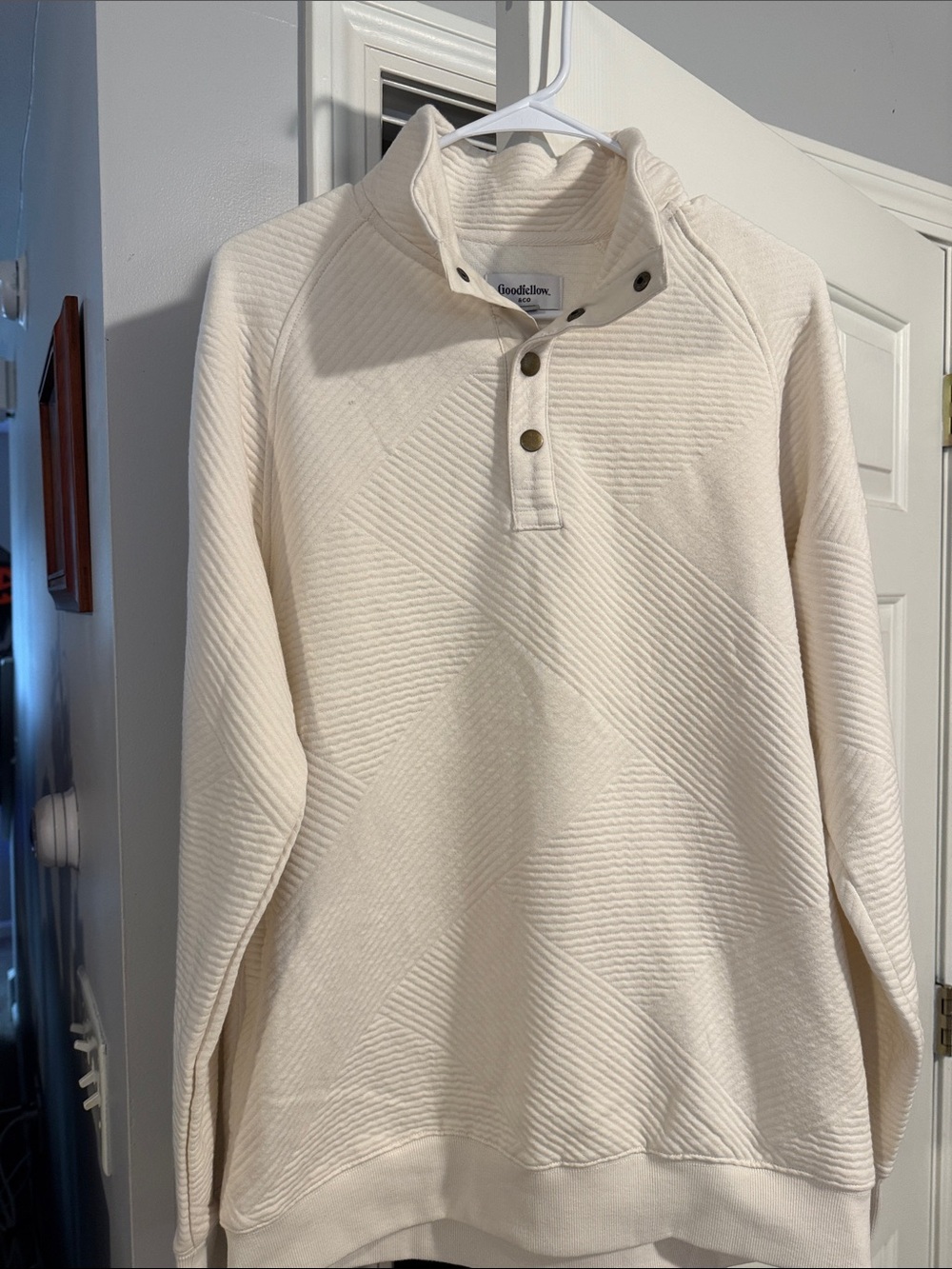 Goodfellow & Co Men's Cream Quilted Snap-Button Funnel Neck Sweatshirt